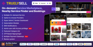 TruelySell On-demand Service Marketplace, nearby Service Finder and Bookings Web, Android and iOS